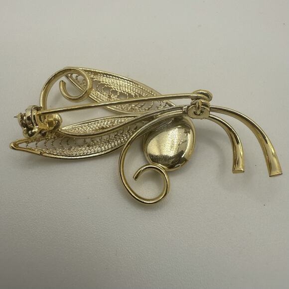 Vintage Goldstone Bracelet Brooch Leaf Bug Bangle 7” - Picture 4 of 9